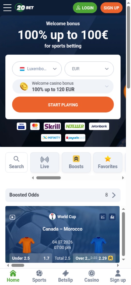 20Bet — on mobile