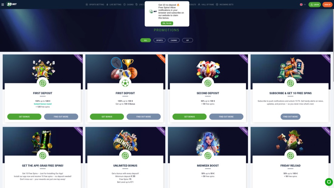 20Bet — promotions and welcome offer