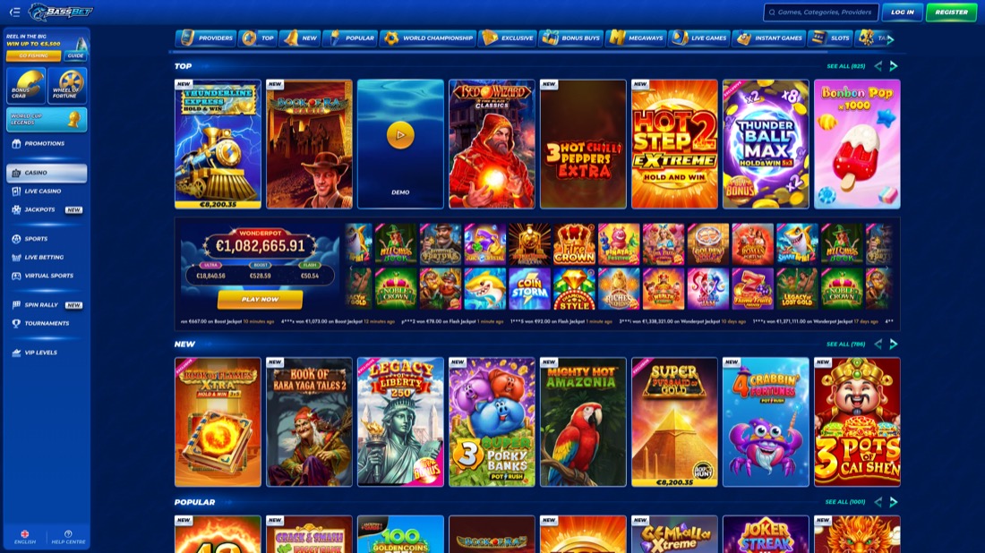 Bassbet — casino lobby and game selection