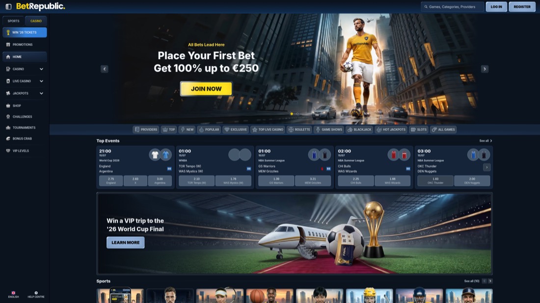 BetRepublic — casino lobby and game selection