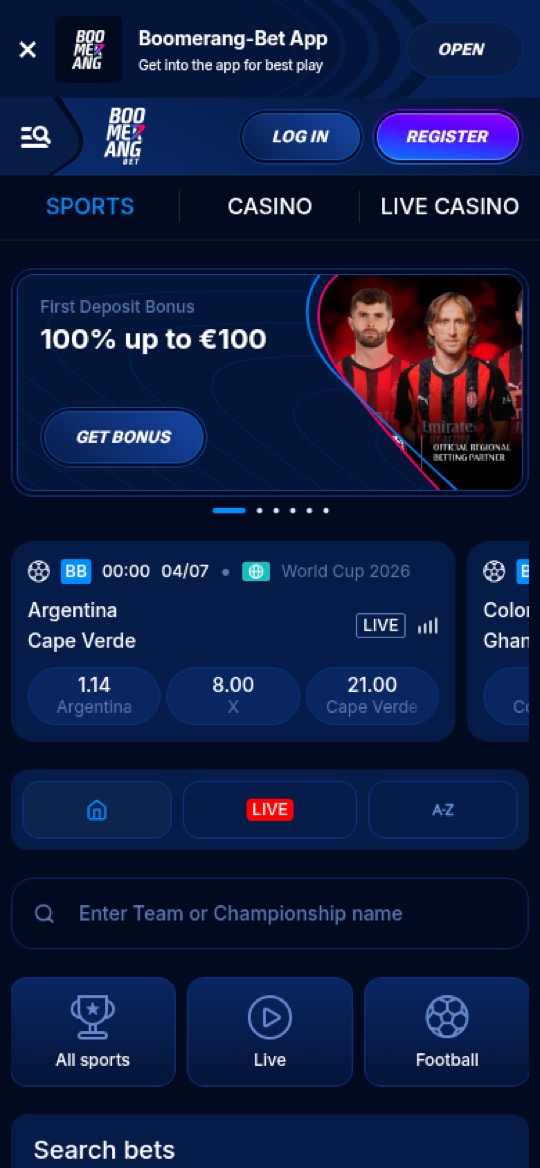 Boomerang Bet — on mobile