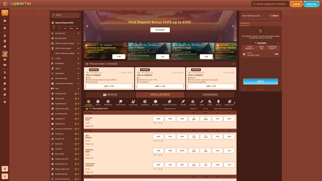 Cleobetra — football betting markets and odds