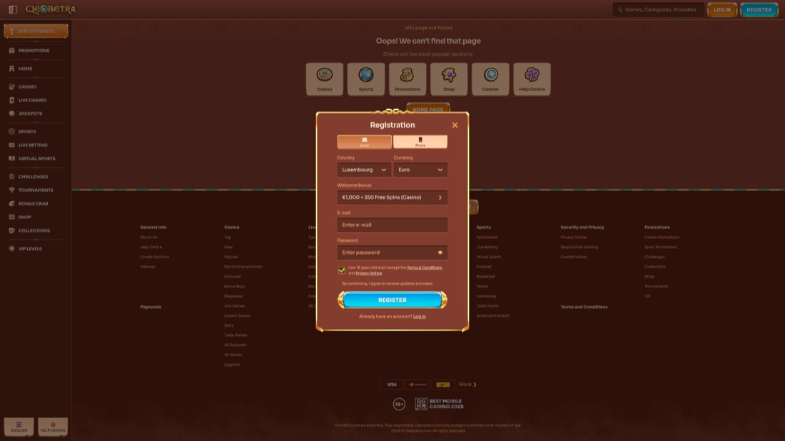 Cleobetra — account registration