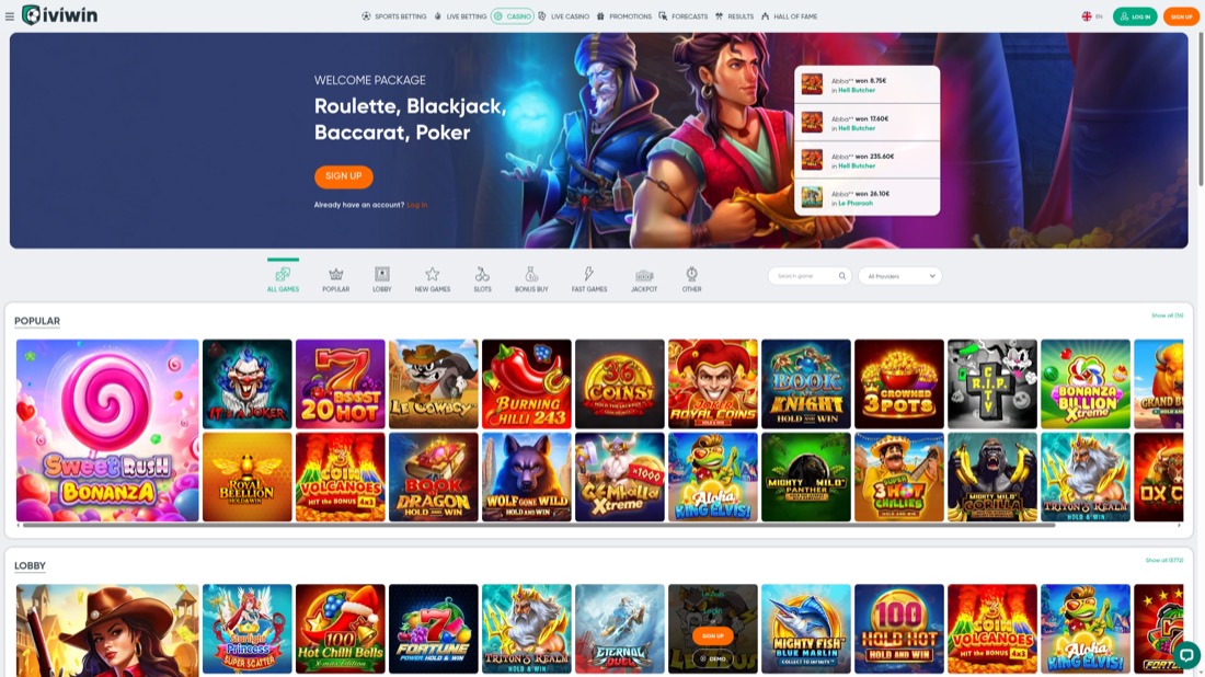 Ivibet — casino lobby and game selection