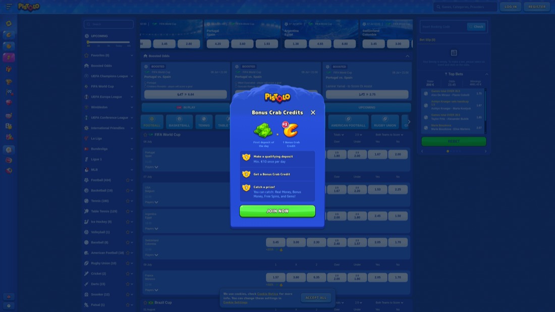 Pistolo — football betting markets and odds