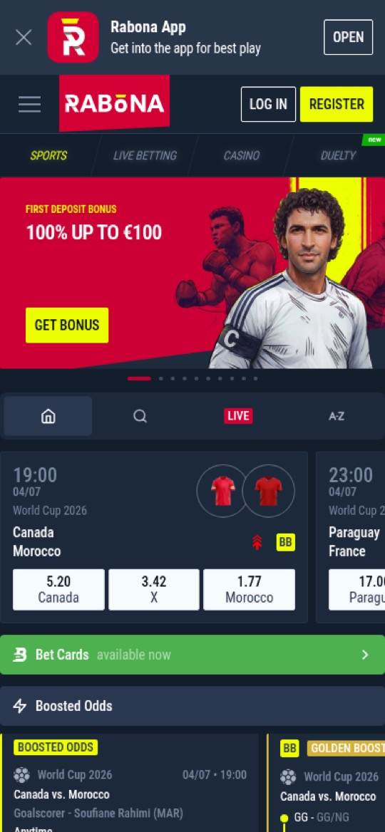 Rabona — on mobile