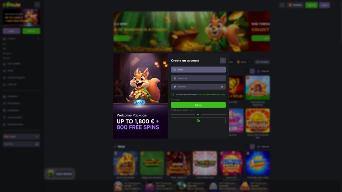 Spinline — account registration