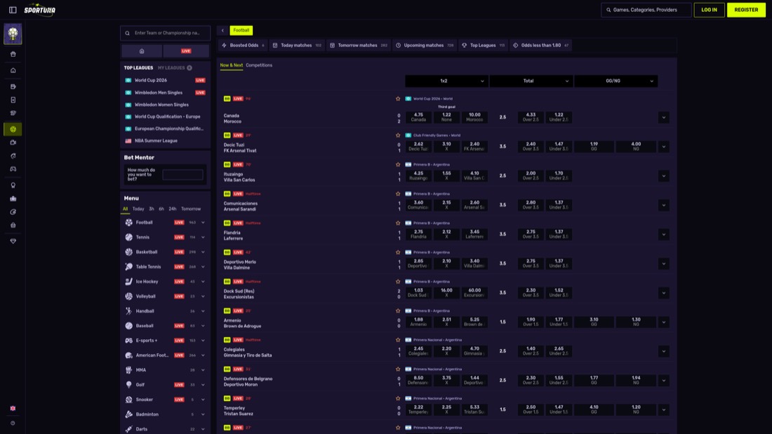 Sportuna — football betting markets and odds