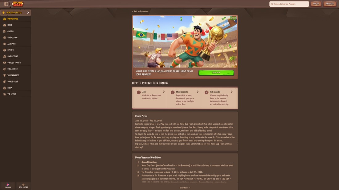StoneVegas — promotions and welcome offer
